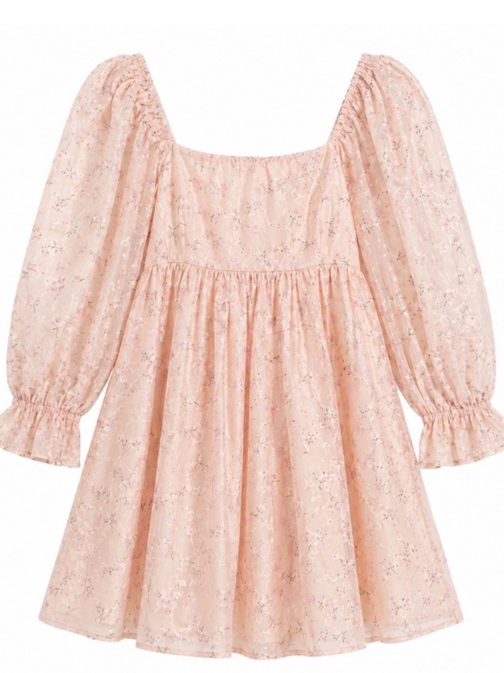 Thirty Thirty Pink Coquette Fairy Square-Neck Floral Babydoll Mini Dress Small - Picture 2 of 14